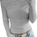Womens Classy Tops Off Shoulder Long Sleeve T Shirt Ruched Casual Slim Fit Going Out Blouse, L
