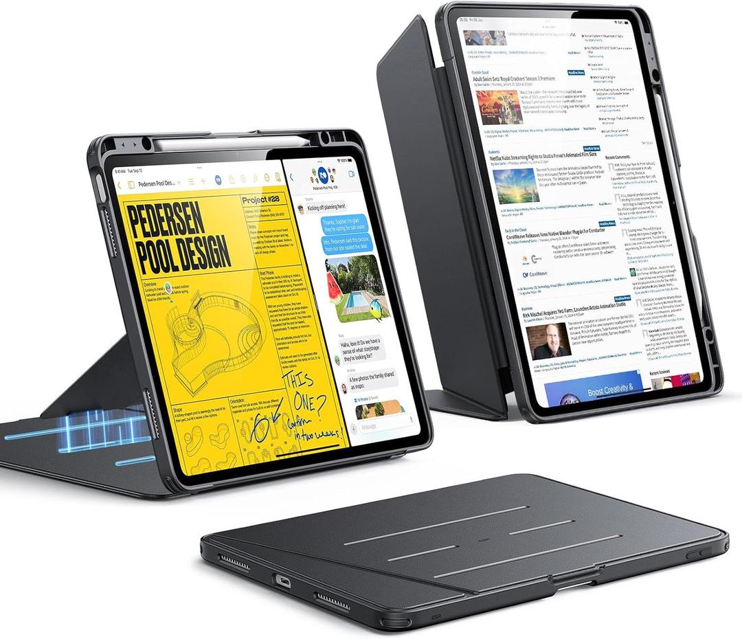 ESR for iPad Air 13 Inch Case M4/M3/M2 (2026/2025/2024), Vertical Stand Cover, Multi Stand Angles, Ultra-Stable Case with Pencil Holder, Flip Series, Black