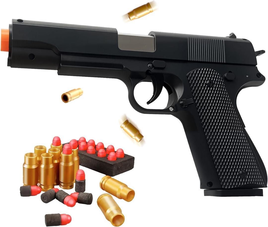 Foam Bullet Toy Gun with 2 Magazines, 40 Shells and 50 Soft Bullets, Complete Gift Set for Kids Ages 6+, Realistic Shell Ejection, Auto Slide Return, Long Range Outdoor Play