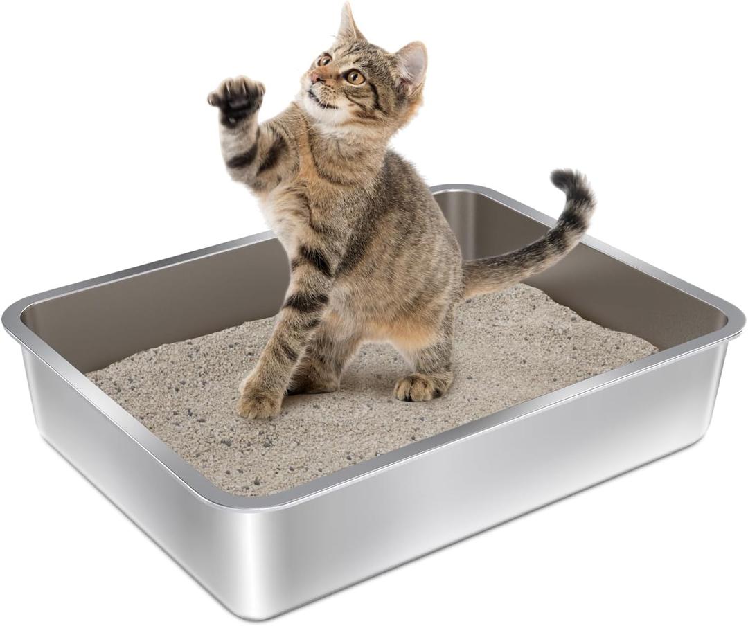 Stainless Steel Litter Box,Metal Cat Litter Box for Kitten