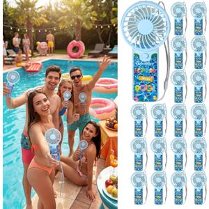 Tuanse 24 Pcs Goodbye School Hello Pool Fans End of School Bulk Mini Handheld Portable Personal Battery Powerful Small Pocket Fan Bulk for Summer Party Favors Decors Gifts 24 Guests