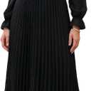 Flowy A Line Dress for Women Long Sleeve V Neck Swiss Dot Formal Dress Pretty Garden and Wedding Guest Outfit, L