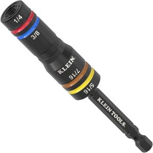 Klein Tools 651QS Quad Socket, 4 Sizes in 1 Socket, 4-in-1 Color Coded SAE Impact Rated, Heavy Duty, 1/4-Inch Drive, 3-1/2-Inch Shaft