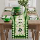 3 x XCHI Green Plaid Four-Leaf Clovers Shamrocks Horseshoes St. Patrick's Day Table Runner Table Decoration for Party Home Kitchen Dining Holiday Decor 13x72 Inch