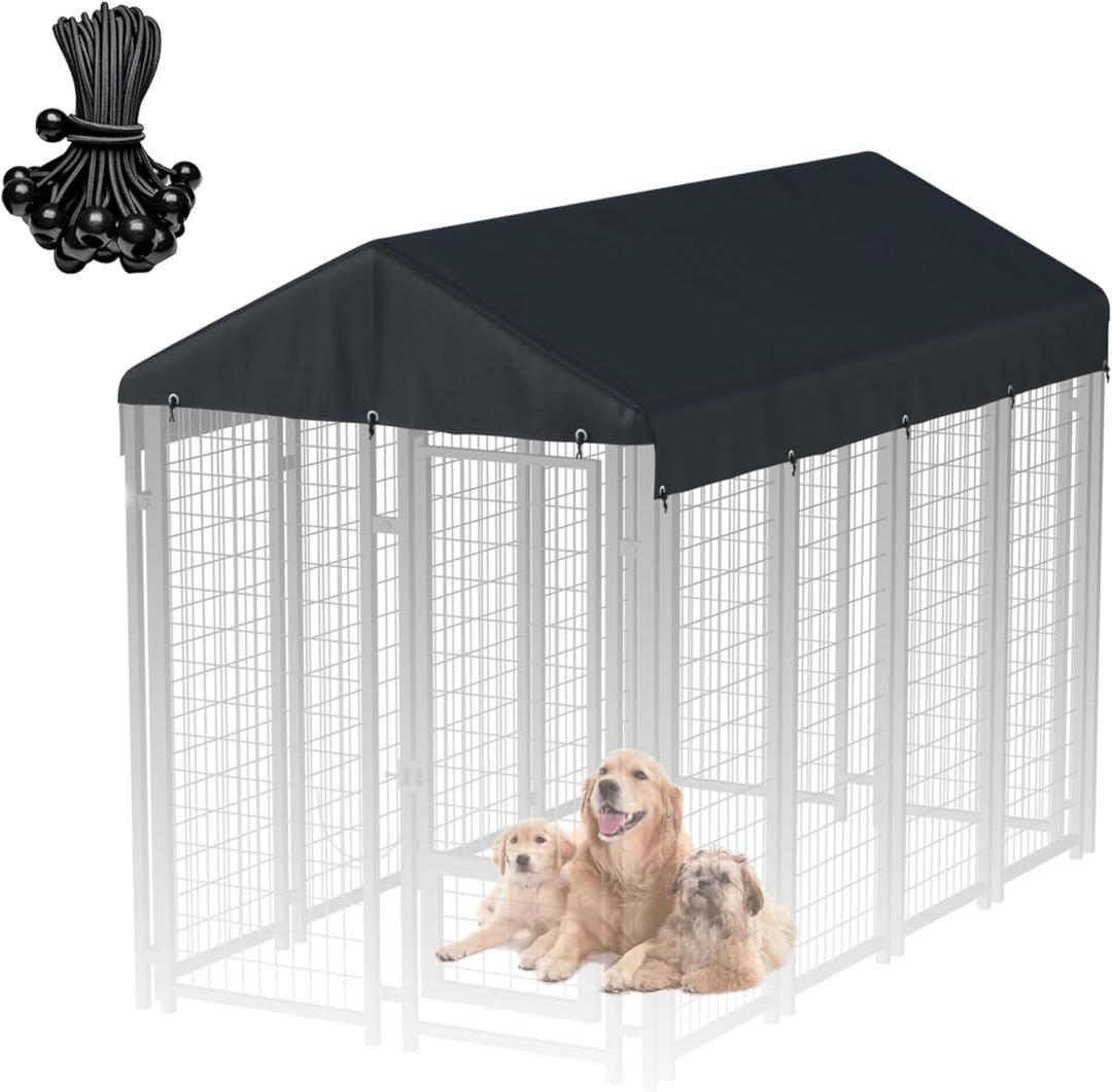 Outdoor Dog Kennel Cover 5'W x 10'L 900D Heavy Duty Waterproof UV Resistant Dog Kennel Replacement Cover - Black (Excluding dog cages)