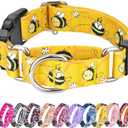 Hikiko Martingale Collar for Dogs Adjustable Soft Nylon Dog Collars with Cute Patterns for Small Medium Large Dog, Yellow Bee, Large