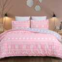 Soft Brushed Microfiber Duvet Cover Set with Zipper Closure and Corner Ties, Reversible Design for Christmas Holiday, Pink and Grey Color-Queen Size