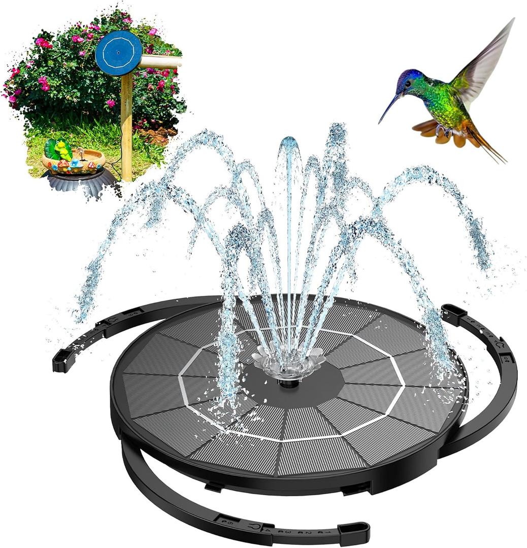 AISITIN 3.5W Solar Fountain Pump Upgraded 2026, DIY Solar Bird Bath Fountain Kit & Built-in 1200mAh Battery & Windmill 9 Nozzles & 3 Fixed Bracket for Bird Bath, Garden, Pond, Courtyard and Outdoor