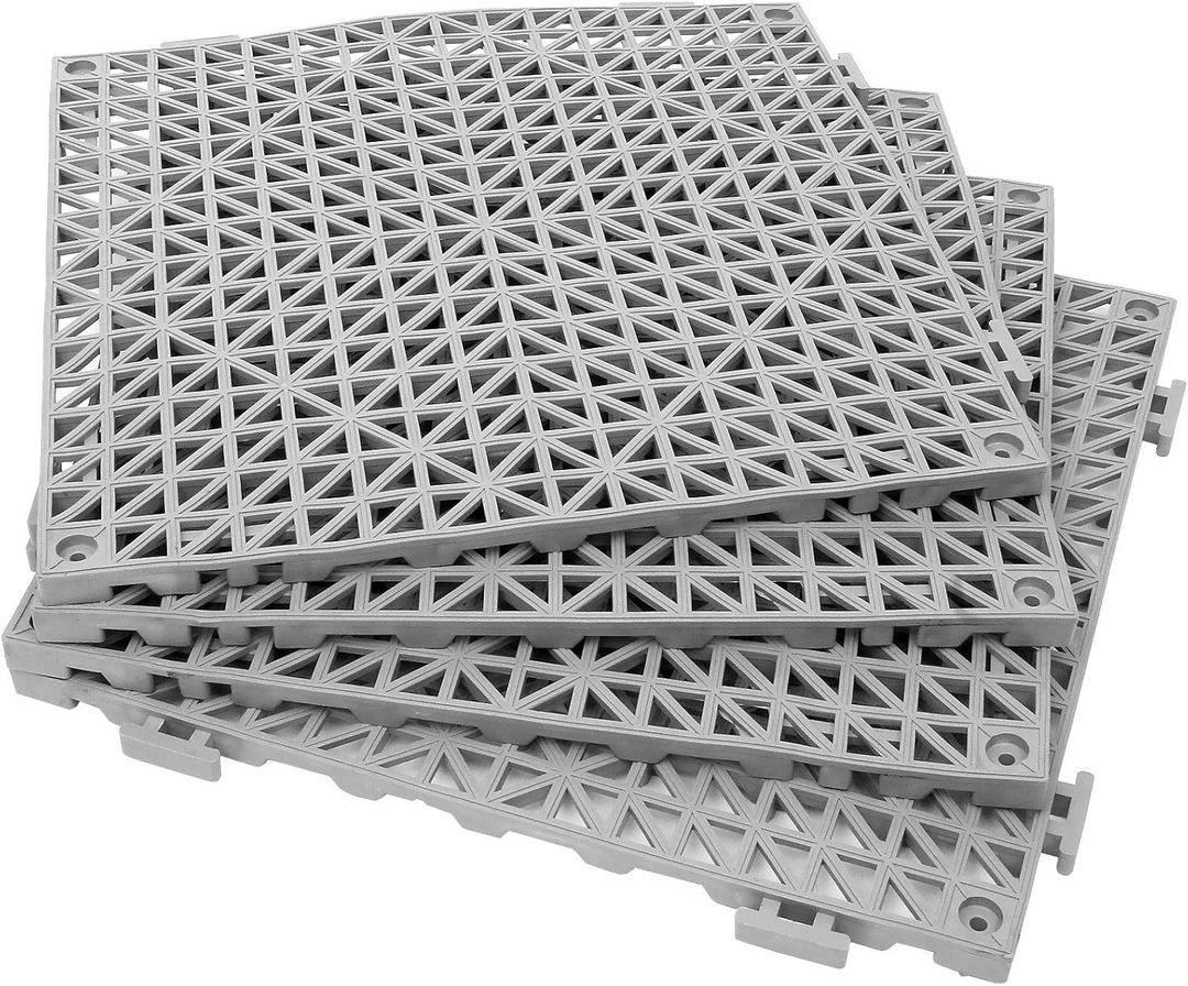 12 Pack 12" x 12" Interlocking Rubber Bathroom Flooring Tiles Non-Slip Splicing Waterproof Mat Modular Interlocking Cushion Mat for Drain, Deck, Pool, Patio, Balcony, Shower, Kitchen, Yard (Gray)
