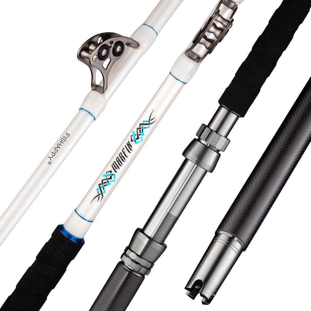 FISHAPPY Trolling Rod Saltwater Offshore Heavy Roller Rod Bent Butt Trolling Rod Big Game Conventional Boat Fishing Pole Heavy Duty Fishing Rod 6' ( 6' - 80-120lbs - Straight (Carbon)-2pc)