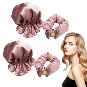 Wicked Comfy and Heatless Curls Overnight for Long Hair, Heatless Hair curler for Women and Girls, No Heat Curling Rods with Satin Scrunchies and Clip, Pink Pack Of 4