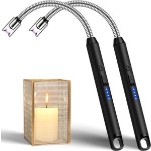 LcFun 2 Pack Candle Lighter Windproof USB C Rechargeable Electric Lighters with 360 Flexible Neck & Safety Lock, Windproof Flameless Long Lighters Matches for Candle, Grill, BBQ, Camping, Gas Stoves