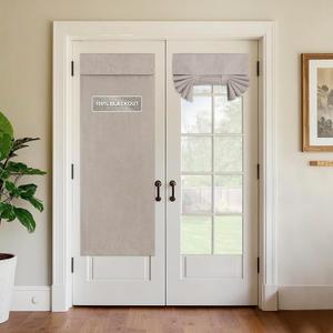 StangH 100% Blackout French Door Linen Curtain, Thermal Insulated Lightweight Window Blind Privacy Tie Up Door Shade for Bedroom Living Room,Greyish Beige, W30 x L69, 1 Panel