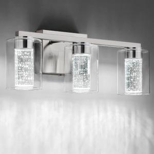 SineRise 3-Light Brushed Nickel Vanity Light with 3 Color Modes (3000K/4000K/6000K), Eye Protection LED Bathroom Light Fixture, Dimmable Modern Wall Light Over Mirror with Clear Glass Shade