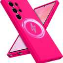 GUAGUA for Samsung Galaxy S24 Ultra Silicone Case, Compatible with Magsafe Soft Rubber Slim Microfiber Lining Cushion Texture Cover Shockproof Protective Phone Case for Galaxy S24 Ultra 6.8",Hot Pink