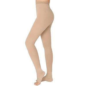 KTINNEAD 20-30 mmHg Compression Pantyhose for Women, Open Toe Medical Compression Stockings, Waist High Opaque Compression Tights for Edema, Varicose Veins, Swelling, Pregnant, Teacher, Doctor, L