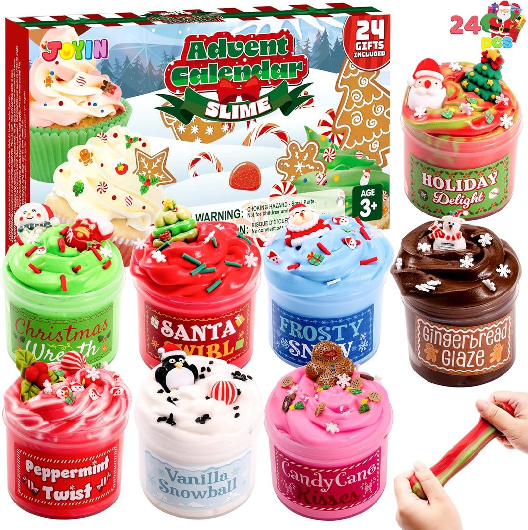 JOYIN 2025 Slime Advent Calendar, 24 Days Christmas Countdown Calendar Kit with Xmas Dessert Theme Accessories, Xmas Party Favors Supplies, Kids Fun Gifts for Boys Girls