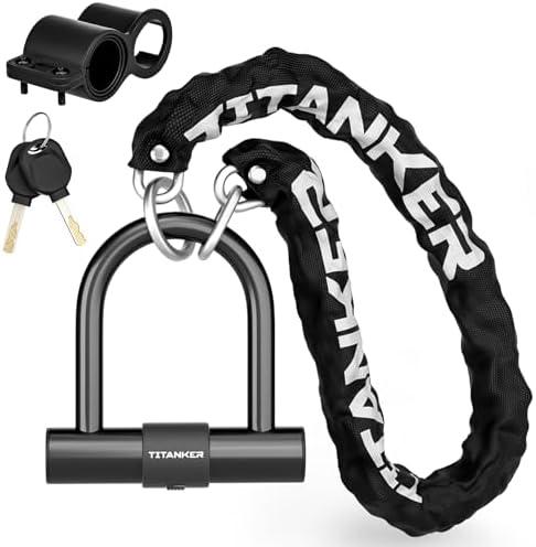 Titanker Bike Chain Lock with U Lock, 3 Feet Bicycle Chain Locks with 2 Keys, 6mm Thick Chain Lock with 14mm Thick Heavy Duty U Lock Anti-Theft Bike Lock for Bicycles, Motorbikes, Mopeds, Scooters