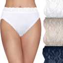 Vanity Fair Womens Flattering Lace Panties: Lightweight & Silky with Superior Stretch (7, 3 Pack - White/Beige/Navy)