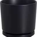 Ekirlin 5 inch Plant Pots,Ceramic Flower Planters Indoor,Modern Succulents Containers with Drain Hole Saucer,Decorate Home,Office & Outdoor (Black)
