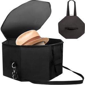 Extra Large Hard Shell Hat Travel Case for Women & Men - Portable Cowboy Hat Box Organizer with Handle Fits up to 9 Hats (17x11 Inch)