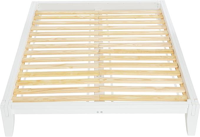 Main + Mesa Yume Modern Solid Wood Platform Bed with Japanese Joinery, White, Queen