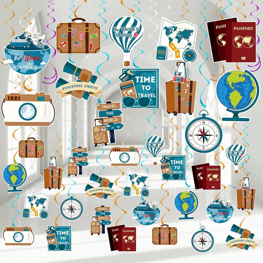 72 Pcs Travel Themed Hanging Swirl Decorations Let The Adventure Begin Bon Voyage Decor Farewell Retirement Themed Party Supplies Around The World Birthday Wedding Shower Party Decorations