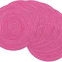 SHACOS Round Braided Placemats Set of 6 Cotton Round Place Mats 15 inch Washable Table Mats for Dining Table Holiday Party (Hot Pink, 6)