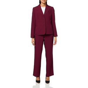 Le Suit One Button Long Sleeve Jacket & Fly Front Slim Pant Bordeaux, Size 14