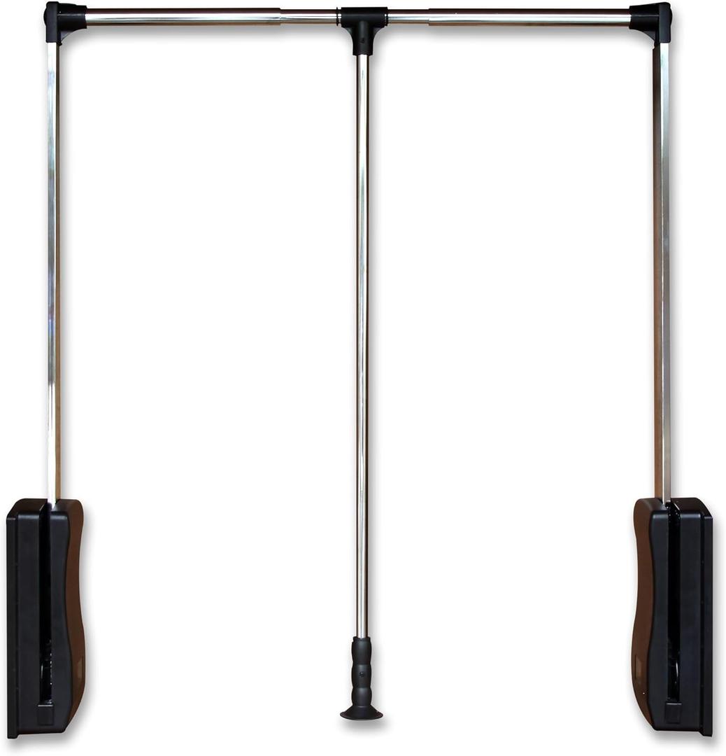 Pull Down Closet Rod 35", Adjustable Side Mounted Closet for Kitchen Bedroom High Cabinets, Chrome, Two-Way Buffering Side, Heavy Duty Load Capacity 