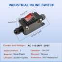 IP67 Waterproof Inline Switch with Red Light Rocker Button, On Off Toggle Switch for AC/DC 20A-125V,16A-240V DPST, Two-Side Entry & Exit Line (AC 110-240V)