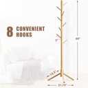 Haddockway Wooden Coat Rack Stand with 8 Hooks New Zealand Pine 3 Adjustable Coat Standing Tree Easy Assembly for Coats, Hats, Scarves and Handbags for Entryway, Hallway, Bedroom, Office