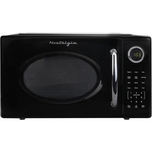Nostalgia Retro 1000W Microwave Oven 1.1 Cu Ft Capacity Child Safety Lock, 8 Auto-Cook Settings Countertop Kitchen Appliance Black