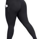 Plus Size Yoga Pants with Pockets, Soft Stretch Leggings High Waisted, Tummy Control Thick Workout Leggings 25", 2-XL