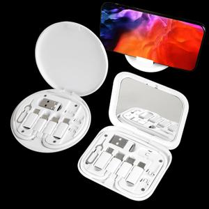 Evron USB Adapter Multi Charging Cable Case 2pc Set, Micro USB Cable Gadgets Box with Phone Kickstand, USB C to Micro USB, Type C to iOS Device,Data Transfer,SIM Card Pin (White(Disc+Mirror))