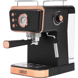 HADEN Barista Brew Espresso Coffee Machine, Stainless Steel Espresso Maker with Milk Frother and Steamer Function and 1.5L Water Tank, Black & Copper