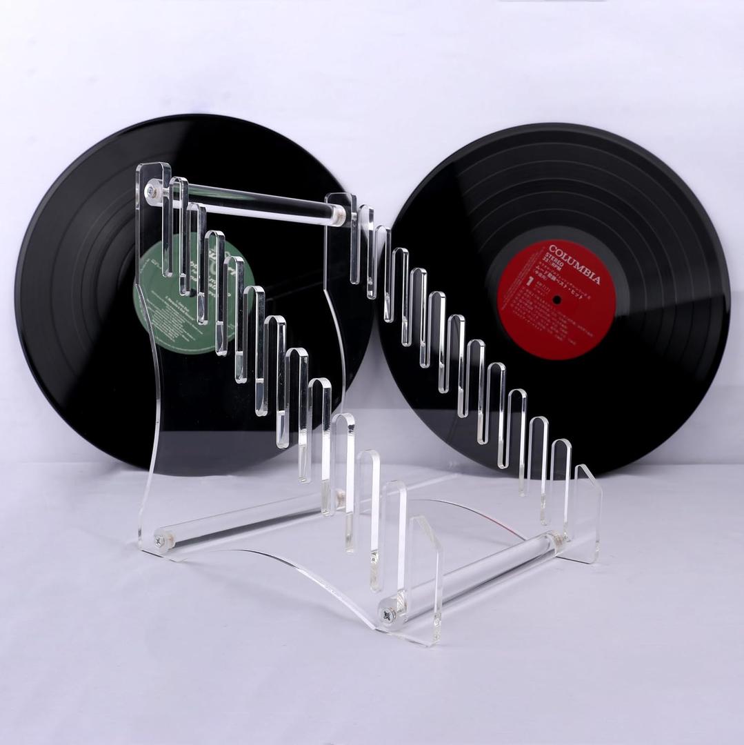 Vinyl Record Holder, Vinyl Record Storage Stand, Record Display Rack for CD, Game Disc, Magazine, Display Stand Designed for Provide a Tailor-made Storage Solution for 12 Albums (Transparent 1pc)