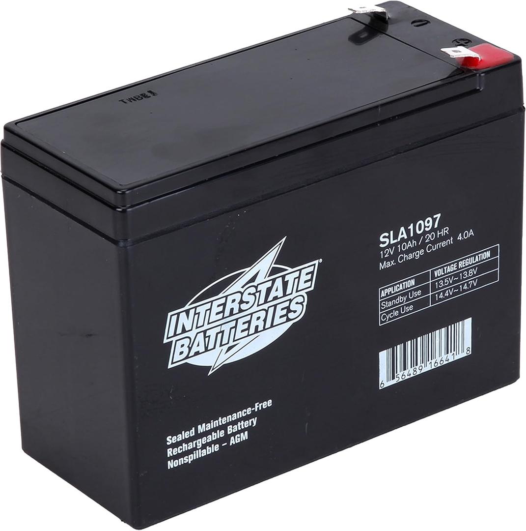 Interstate Batteries 12V 10Ah Battery (F2 Terminal) SLA AGM VRLA Rechargeable Replacement for General Purpose, Universal Power, Home & Office Devices (SLA1097)