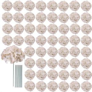 AVIVIHO 65pcs Fake Flowers Beige Hydrangea Artificial Flowers Bulk (Not Squished, No Steaming Need) Silk Flowers with Stems for Wedding Decor,Home,Baby Shower,Table Centerpieces Decoration (Medium)