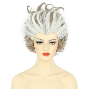 karlery Women Adult Short Curly White and Grey Wig Witch Enchanted Anime Wig for Halloween Cosplay Costume Party