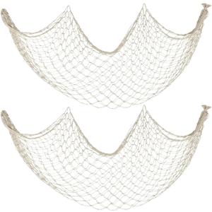 Decorative Fishing Net 2 Pack, 5x10 ft Large Beige Fish Net Decor for Wall, Photo Display, Nautical Mermaid Pirate Ocean Themed Beach Hawaii Under the Sea Party Decorations