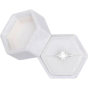 BLUTETE Hexagon Velvet Jewelry Single Slot Ring Box Engagement Wedding Box Keepsake Box Bridal Photo Ring (White)