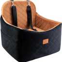 Dog Car Seats for Small/Medium Dogs, FurFrolic Memory Foam Dog Booster Seat for Small Dogs up to 35 lbs, Travel Pet Car Seat with Washable Detachable Cover, Storage Pockets, 2 Safety Belt, Black Brown, 19.97"L x 20"W x 20"H