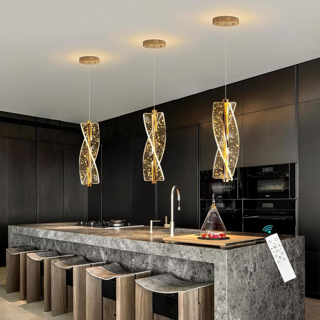 1 Lights Modern LED Dimmable Chandelier for Kitchen Island Acrylic Pendant Lighting Dining Room Living Room Bedroom Gold