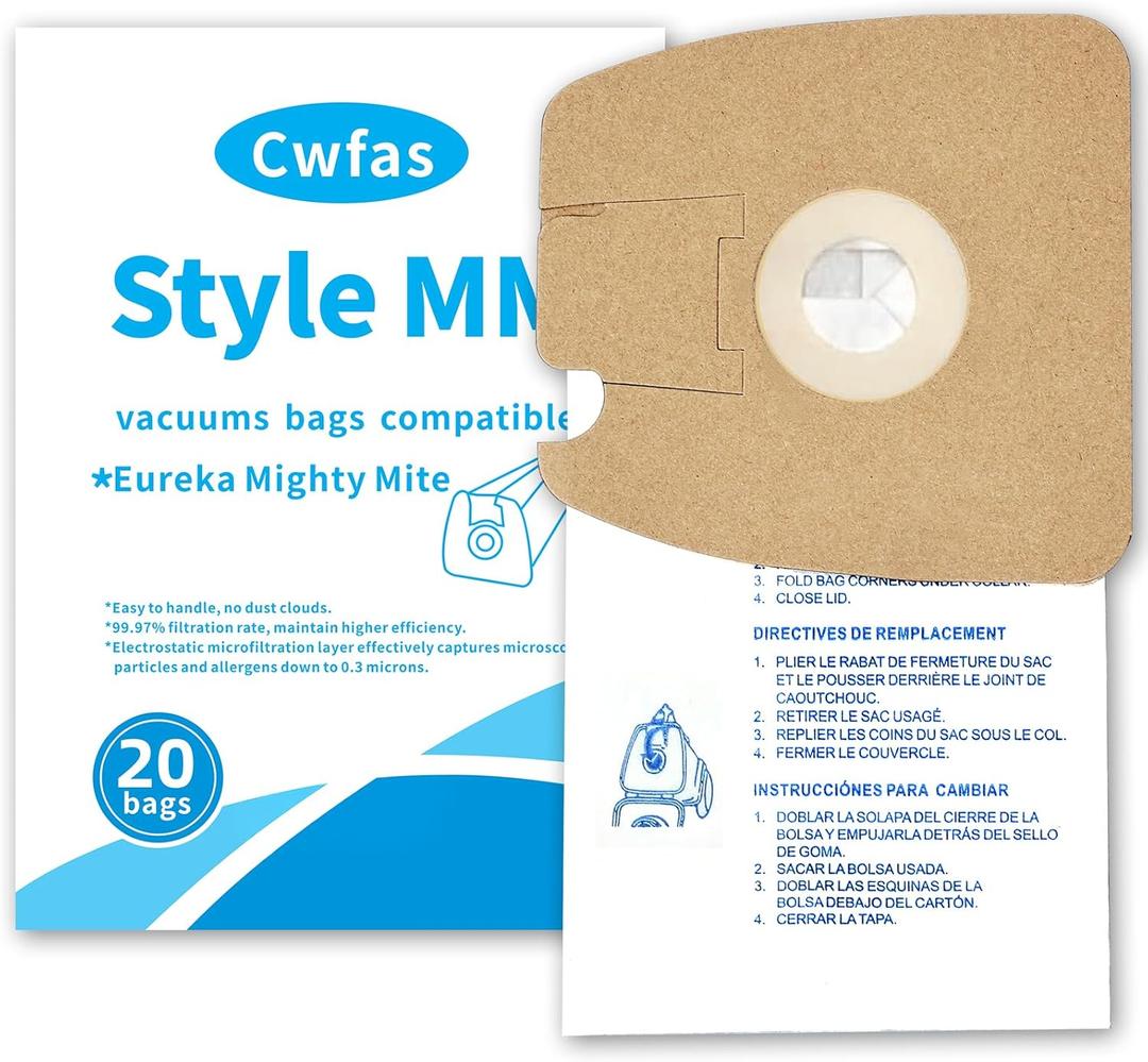 20 Pack Style MM Vacuum Bags, for Eureka Mighty Mite 3670 and 3680 Series Canisters Vacuums, Replaces 60295, 60295A, 60297A Part Vacuum Bags