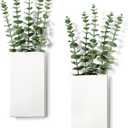 Reallnaive 2 Pack Wall Planters Indoor Plants Metal Wall Vases for Dried Flowers Artificial Plants Modern Farmhouse Vase for Living Room Bedroom Kitchen Decorations (White,Eucalyptus Leaves)
