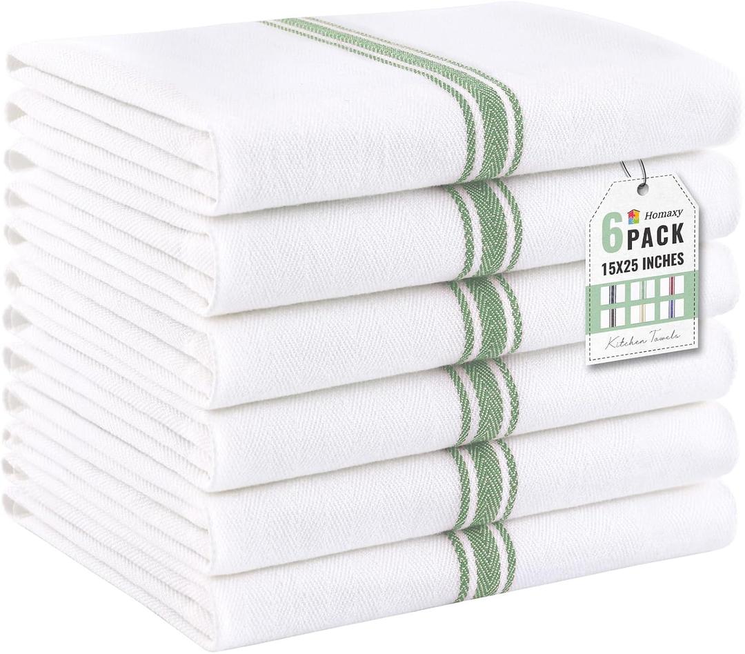 Homaxy 100% Ring Spun Cotton Kitchen Towels 6 Pack, Grass Green Stripe, 15" X 25" - 6 Pack