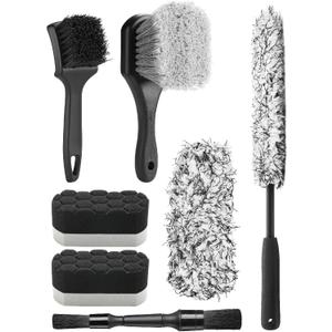 Fantasticlean 7PCS Car Wheel Cleaning Pro Kit, Tire Brush, Soft-bristled Rim Brush, Microfiber Flat Wheel Brush, Double-Ended Detailing Brush, Detailing Pads, Scratch-Free & Multipurpose