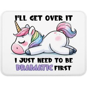 Cute Horned Horse Mouse Pad, I'll Get Over It I Just Need to Be Dramatic First Mouse Pads for Work Wireless Mouse Computers Laptop Desk Accessories, Funny Office Supplies, 9.5x7.9 Inch