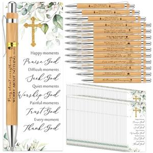 Chivertion 50 Sets Christian Religious Gifts Bulk Bible Verse Gifts Bamboo Pens and Christian Bookmarks Religious Inspirational Church Biblical Supplies for Men Priest